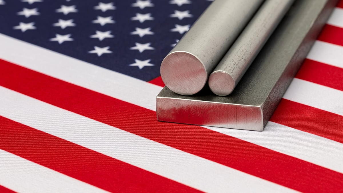 Steel bar stock resting on an American flag